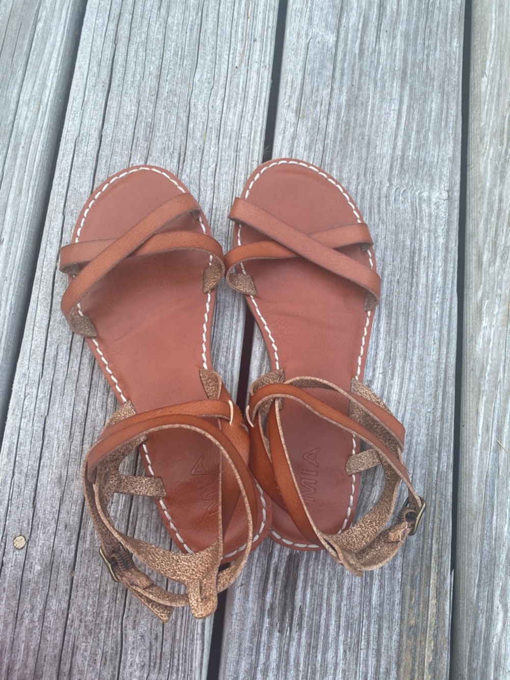 Women’s Strappy Leather Sandals in Brown by Mia